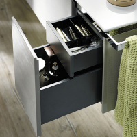 Burgbad Yso Комплект подвесной мебели 128x49x45 см с керамическим умывальником, 2-мя полотенцедержателями, цвет: светло-серый глянцевый