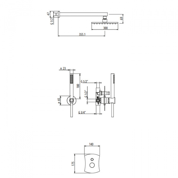Gattoni Intersezione Смеситель для душа, встраиваемый, с переключателем, на 2 выхода, цвет: хром