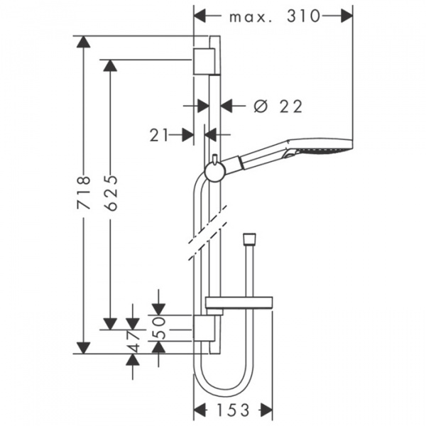 Hansgrohe Raindance Select S Душевой набор: штанга 65см., ручной душ 120, 3jet (Rain, RainAir, WhirlAir), EcoSmart, мыльница, шланг, цвет: хром