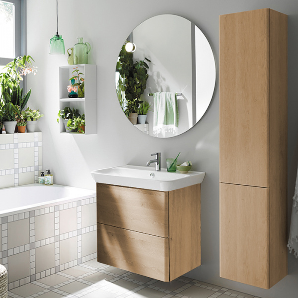 Burgbad Iveo База подвесная с керамическим умывальником с 1 отв под смес. 80х49.2х72.1см.2 выдв ящика, сифон в компл. F2747, цвет: кашемировый дубовый