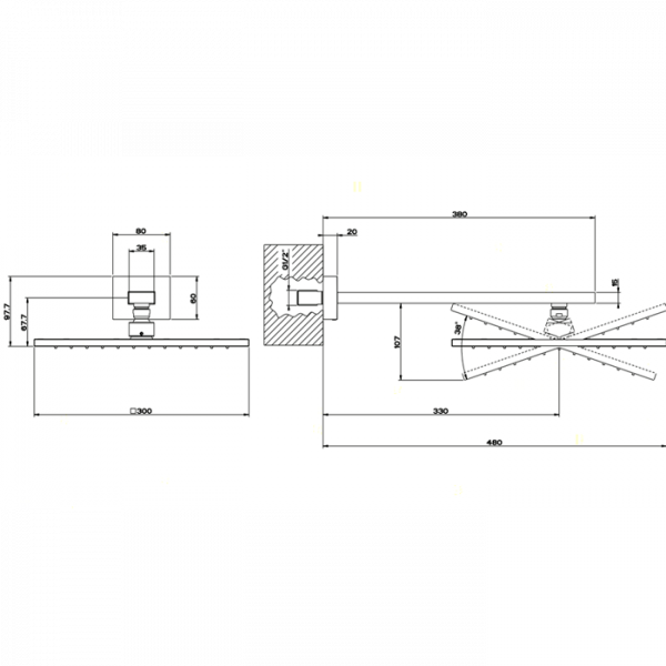 Gessi Rettangolo Верхний душ для настенного крепления 300x300мм, цвет: хром