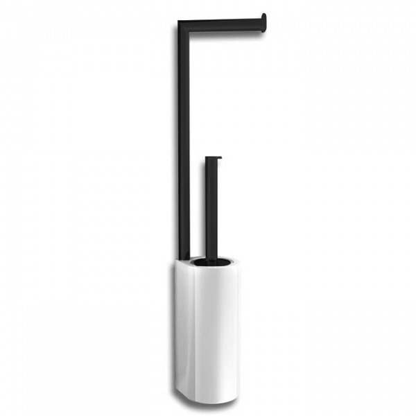 Bertocci Cento Напольная стойка с ершиком и бумагодержателем, цвет: белая керамика/черный матовый