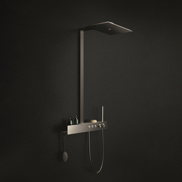 TOTO Z Душевая стойка с термостатическим смесителем, верхним и ручным душем 112x545x1113мм с белой полочкой, цвет: хром