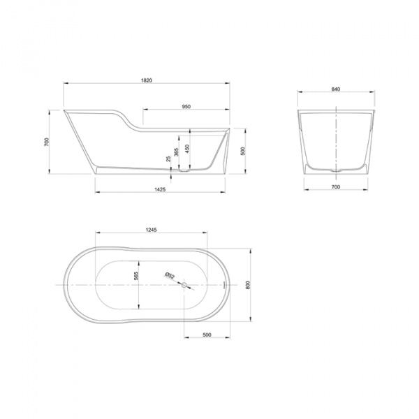 KNIEF Glow Ванна отдельностоящая ассимметричная правая  182х82х70/50см  со сливом