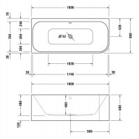 Ванна акриловая Duravit (Дуравит), 1800х80 нестандартной формы, пристенная