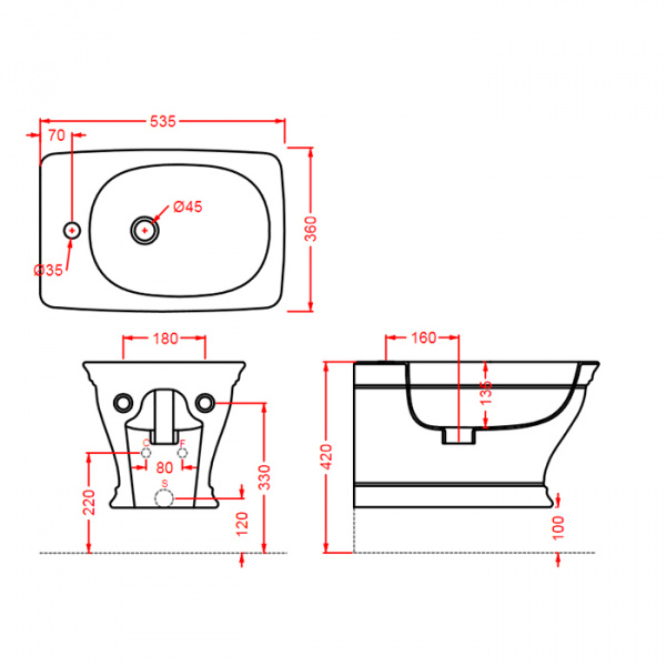 Artceram CIVITAS  Биде подвесное 36х54 см, с 1 отв под смес, с крепеж. цвет: grigio acquarello