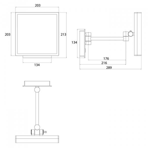 EMCO Pure Зеркало косметическое, LED, 203x203мм, одинарный, 3x кратное увеличение, подвесной, цвет: черный
