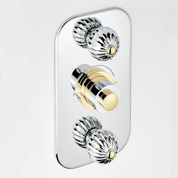 THG Mandarine metal Смеситель для душа встраиваемый, термостатический, с 2 запорными вентилями, внешняя часть, цвет: хром/золото