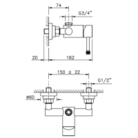 Nicolazzi Leva Arena Смеситель для душа на 2 отверстия, настенный, вывод сверху 3/4", цвет: хром