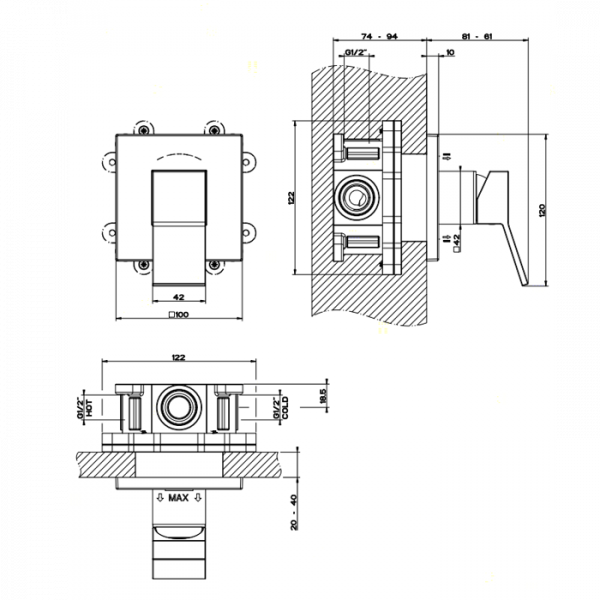 Gessi Rettangolo K Встраиваемый однорычажный смеситель без излива, внешняя часть, цвет: хром