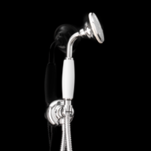 Devon&Devon Morris Лейка душевая со шлангом, с держателем и выпуском, ручка белая, цвет: хром