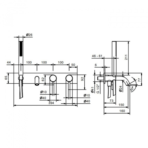 Fantini Nostromo Смеситель для ванны, встраиваемый, цвет: хром