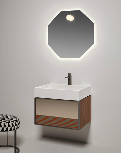 Antonio Lupi Gesto Комплект подвесной мебели 63х50хh50см, с раковиной, с 1 ящиком с зеркальным фасадом, цвет: Noce canaletto/vetro argentato bronzo