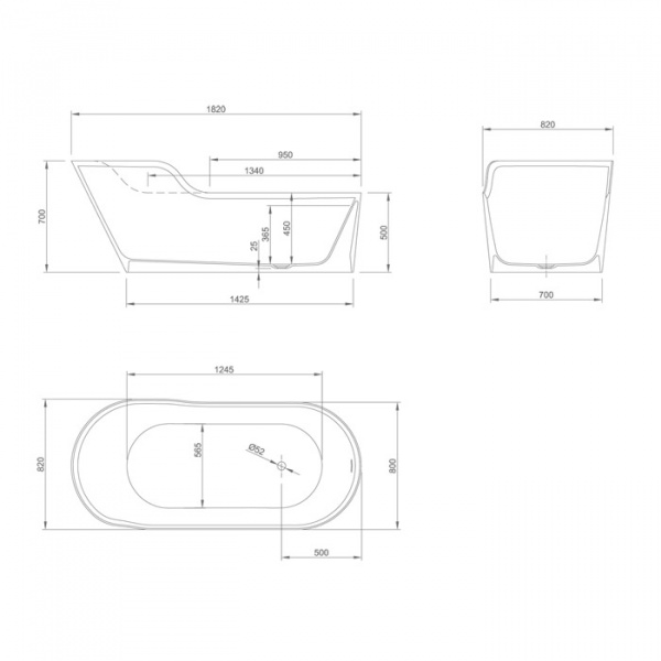 KNIEF Glow Ванна отдельностоящая ассимметричная левая  182х82х70/50см  со сливом