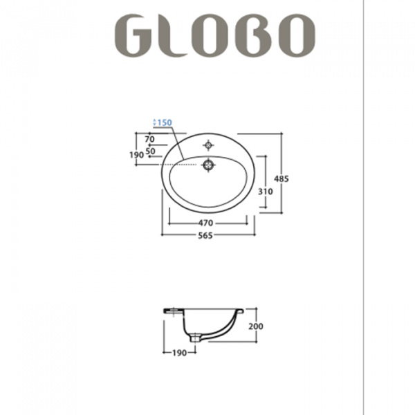 Globo Lavabi d'arr Раковина 56х48.5х20 см, 1 отв., с переливом, цвет: белый
