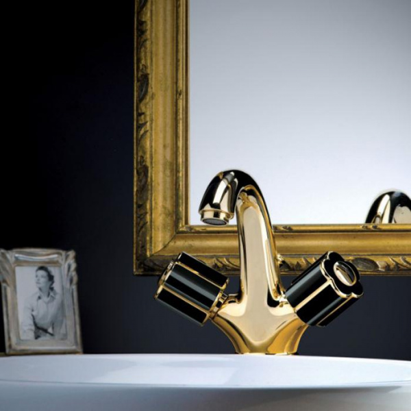 Смеситель для раковины Bongio Fleur Noir, цвет: золото/черный фарфор