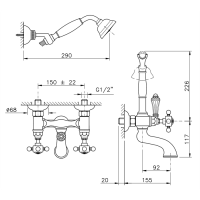 Nicolazzi Cristallo Liberty Смеситель для ванны с душем duplex настенный на 2 отверстия, излив: 155 мм, цвет: хром