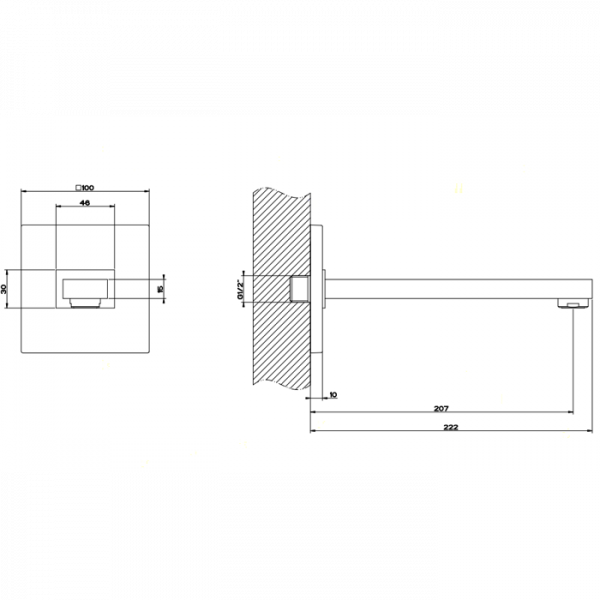 Gessi Rettangolo Настенный излив 197мм, для монтажа с удаленным управлением (не входит в комплект), цвет: хром