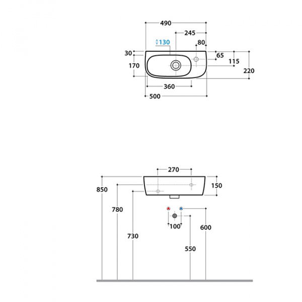 Globo Genesis Раковина 50х22х15 см, без отв., подвесная, цвет: белый