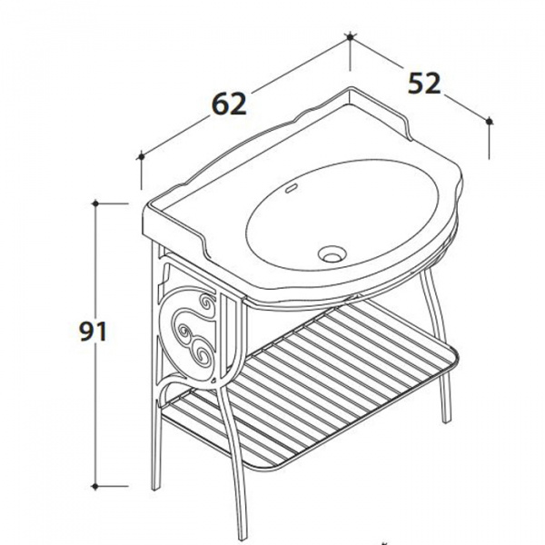 Globo Paestum Консоль напольная 62х52см, с раковиной на 3 отв., цвет: met.antico