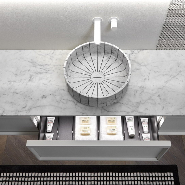 Antonio Lupi Bemade Комплект подвесной мебели с тумбами под раковину, двумя раковинами Carrara, зеркалом с подсветкой, 90 см, цвет: Bianco opaco