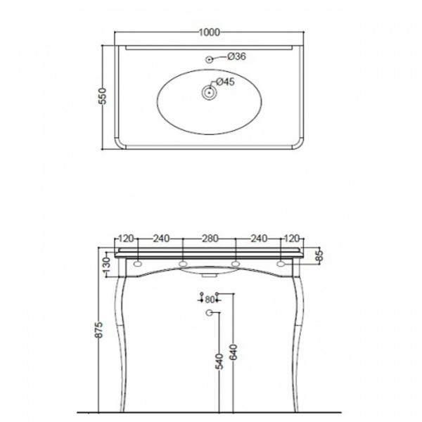 Kerasan Retro Консоль-раковина белая 100х55см, на 1 отв, с ножками бронза