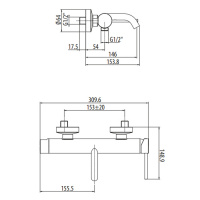Gattoni Circle Two Смеситель для ванны настенный излив, 146 мм, цвет: Nero Opaco