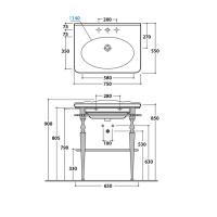 Globo Paestum Консоль напольная 75x53x90см с раковиной на 1 отв, хромированная