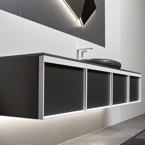 Antonio Lupi Bemade Комплект мебели с тумбами под раковину, раковиной Nero Marquinia, зеркалом с подсветкой, 54 см, цвет: Rovere ardesia