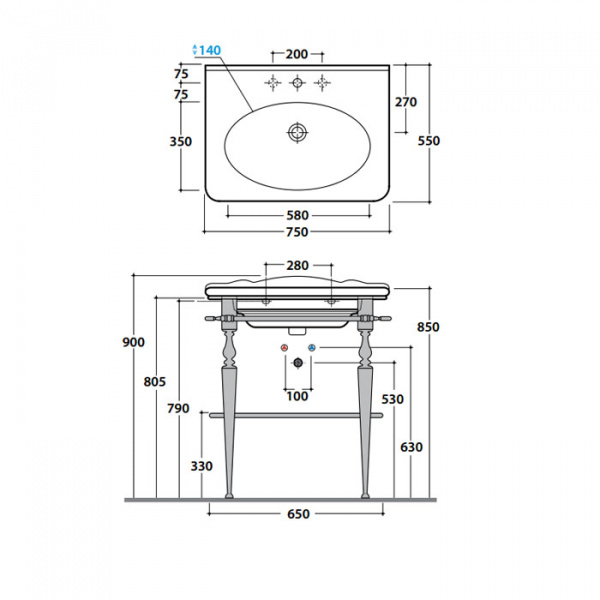 Globo Paestum Консоль напольная 75x53x90см с раковиной на 1 отв, хромированная