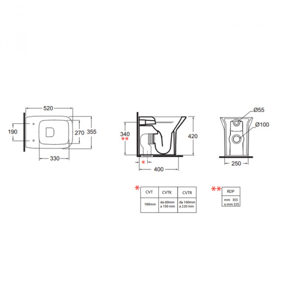 AZZURRA PRUA Унитаз приставной 55х35х42см, сиденье на выбор