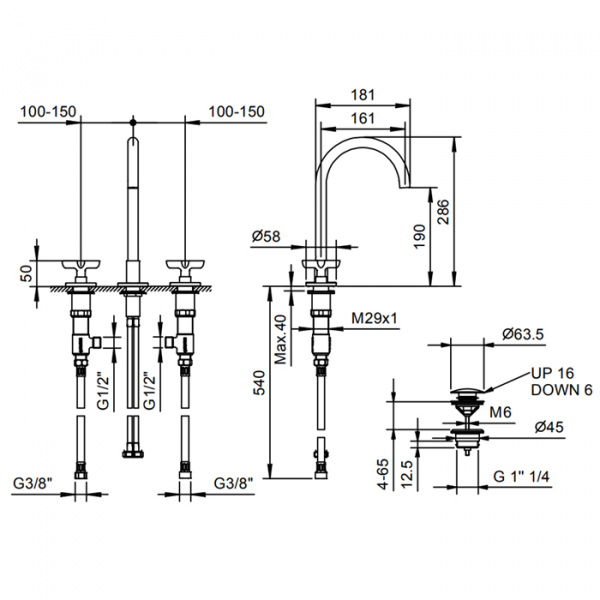 Fantini Icona Classic Смеситель для раковины, 3 отверстия, цвет: хром