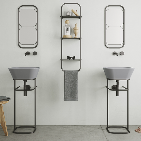 Simas Wave Структура металлическая напольная 30х40х75 см, с раковиной без отв. под смеситель, цвет: черный матовый