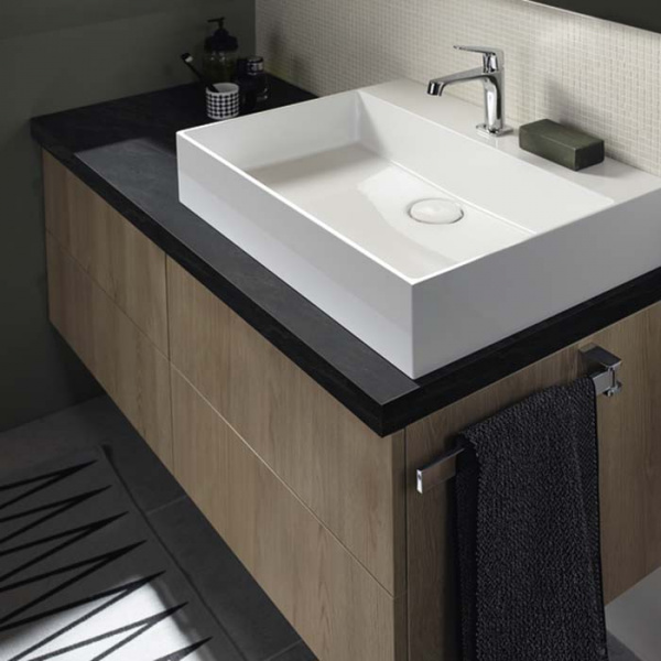 Burgbad Sys30 Комплект мебели №8 тумба с раковиной 65х54х48см., 2 ящика, с сифоном, ручки хром, с зеркалом и светильником, цвет: Eiche Dekor Cashmere