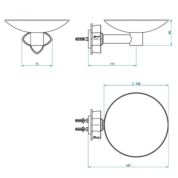 THG Pétale de cristal clair Мыльница металлическая ø 15см., подвесная, цвет: золото/прозрачный хрусталь