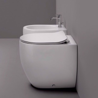 Kerasan Flo унитаз приставной БЕЗОБОДКОВЫЙ 52х36см, слив в стену, цвет: белый