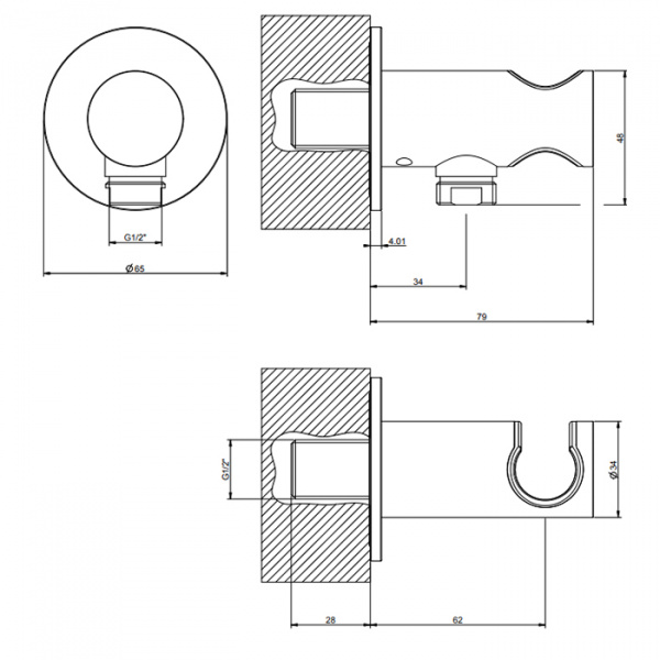 Gessi 316 Держатель для душевой лейки с выводом воды на 1/2", цвет: brushed black metal pvd