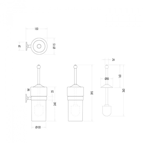 Devon&Devon Cavendish Ерш для унитаза, подвесной, цвет: белый/золото