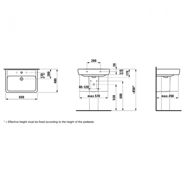 Laufen Pro Раковина 65х48х11,5см, подвесная/накладная с 1 отв., цвет: белый