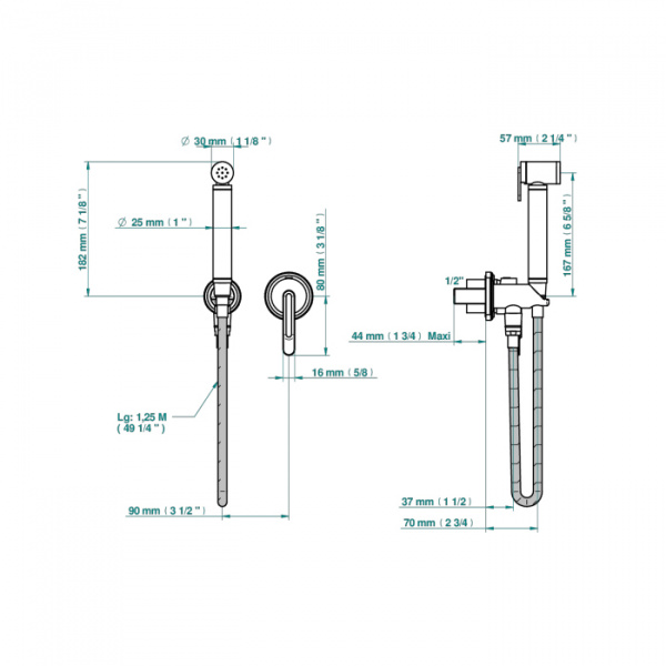 THG CORVAIR Гигиенический душ в комплекте с встраиваемым однорычажным смесителем, шланг 1250 мм., держ с подводом воды, внешняя часть, цвет: Blush PVD