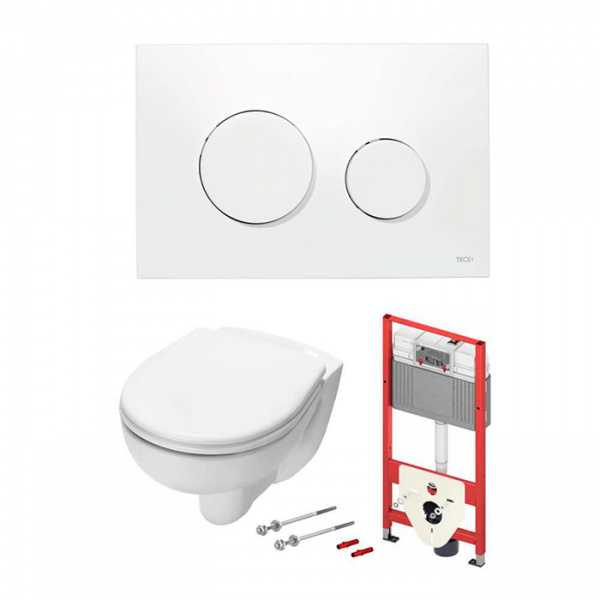 TECEbase 2.0 Комплект 5 в 1, унитаз TECE V04, инсталяция для подвесного унитаза, клавиша смыва TECEloop белая, крепеж для монтажа, звукоизоляция