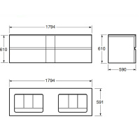 Armani Roca Baia Тумба подвесная с 2 раковинами, 179.4х59х61см с 4 ящиками, со столешницей, цвет: черный