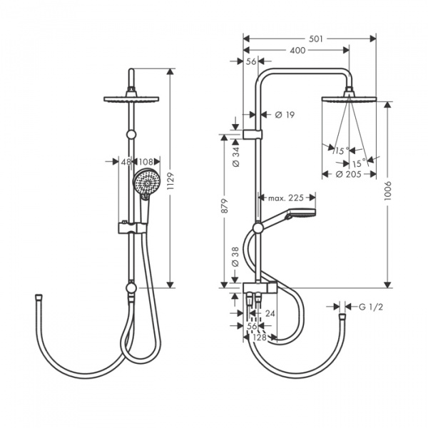 Hansgrohe Vernis Blend Душевая стойка с верхним душем 200 1jet Reno, EcoSmart, цвет: матовый черный