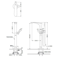 TOTO NC Смеситель для ванны, 135x365x880 мм, отдельностоящий с ручным душем, Active Wave, цвет: хром