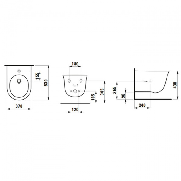 Laufen New Classic Биде подвесное 53х37х34см, с 1 отв под смеситель, цвет: белый матовый