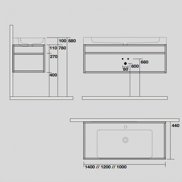 Kerasan Cento Стальная структура 100х45см, с раковиной на 1 отв,, подвесная, с металлической полкой, цвет: черный матовый