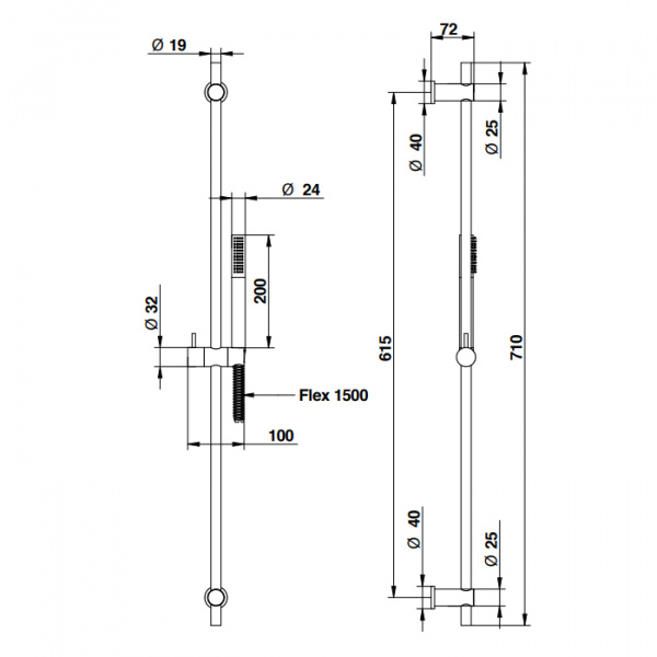 Bongio Душевая стойка с ручным душем 1500 мм, цвет: хром