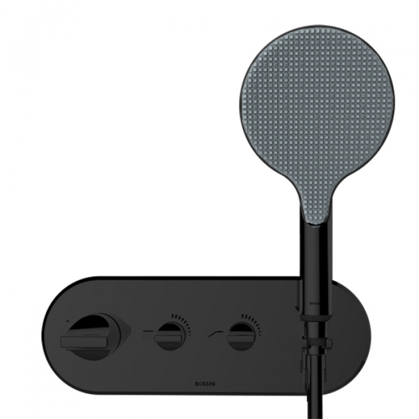 Bossini Apice Смеситель для душа, встраиваемый, термостатический, 2 запорных вентиля, с ручным душем и шлангом 1500 мм., цвет: черный мат