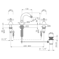 Nicolazzi Nuova Brenta Смеситель для биде на 3 отверстия, с донным клапаном, излив: 132мм, цвет: хром