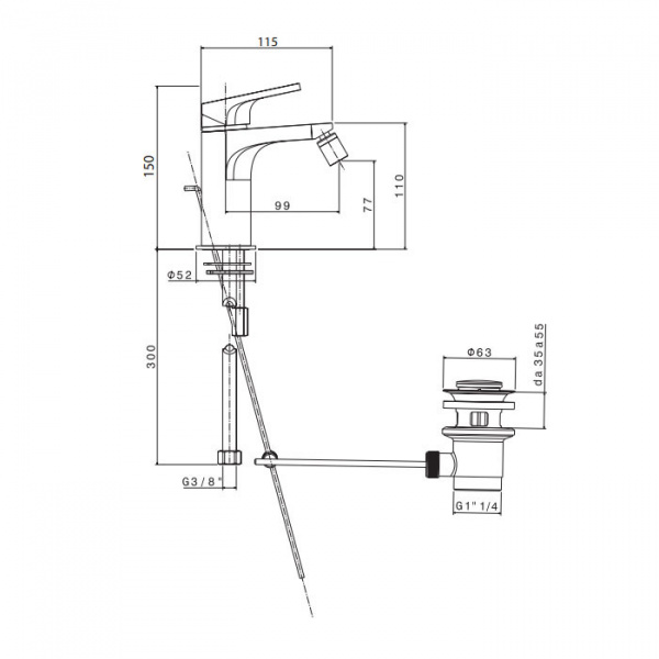AZZURRA LINEA Смеситель для биде с донным клапаном, хром